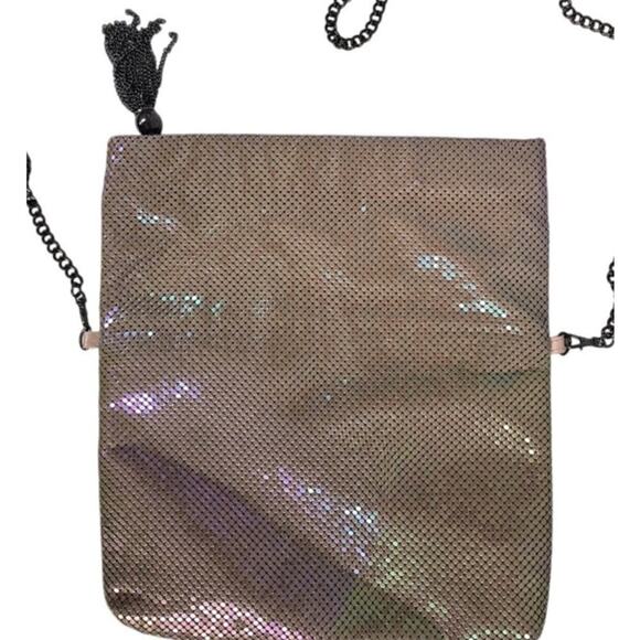 VTG Jessica McClintock Pink Iridescent Metal Mesh Purse Tassle/Chain Strap - Picture 3 of 4